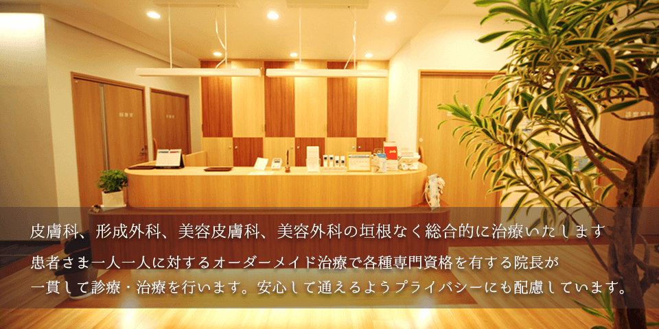 誠実・安心・確実な形成と美容医療を 皮膚科、形成外科、美容皮膚科、美容外科の垣根なく総合的に治療いたします